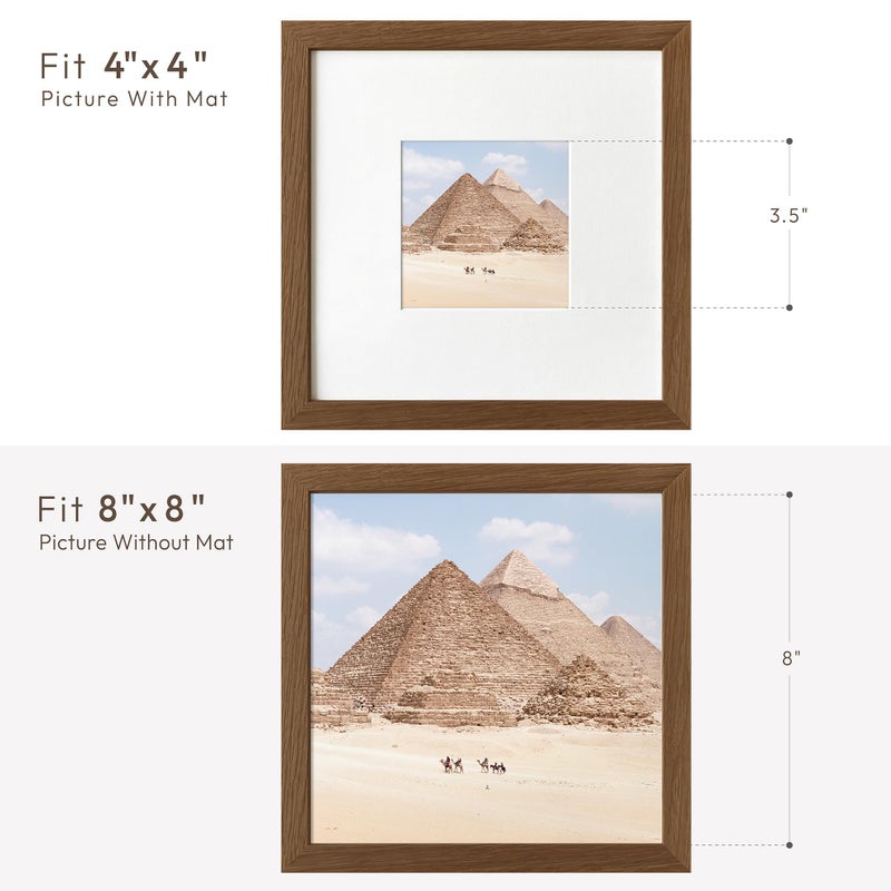 wallwisy 8x8 Picture Frames, Solid Oak Wood 8x8 photo Frame with Mat to 4x4(Openning Size is 3.5x3.5), Natural Oak 8x8 Picture Frames for Wall and Tabletop Display, (Walnut Set of 1) - Image 3